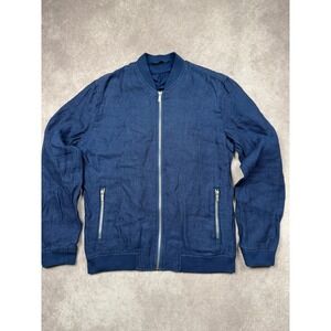 ZARA MAN Size M Lightweight Linen Bomber Zip Jacket Blue Silver Modern Outerwear